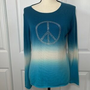 Tie Dye Peace Sign Rhinestone Graphic Soft Long Sleeve T Shirt Sweater Size Med‎
